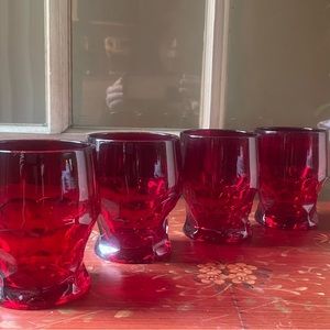 Set 4 Vintage Ruby Red Anchor Hocking Georgian Honeycomb Tumblers 10oz Glasses